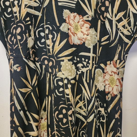Vintage Jazz II Floral Midi Dress Green Bamboo Print 90s Y2K Short Sleeve Sz M - Picture 8 of 9